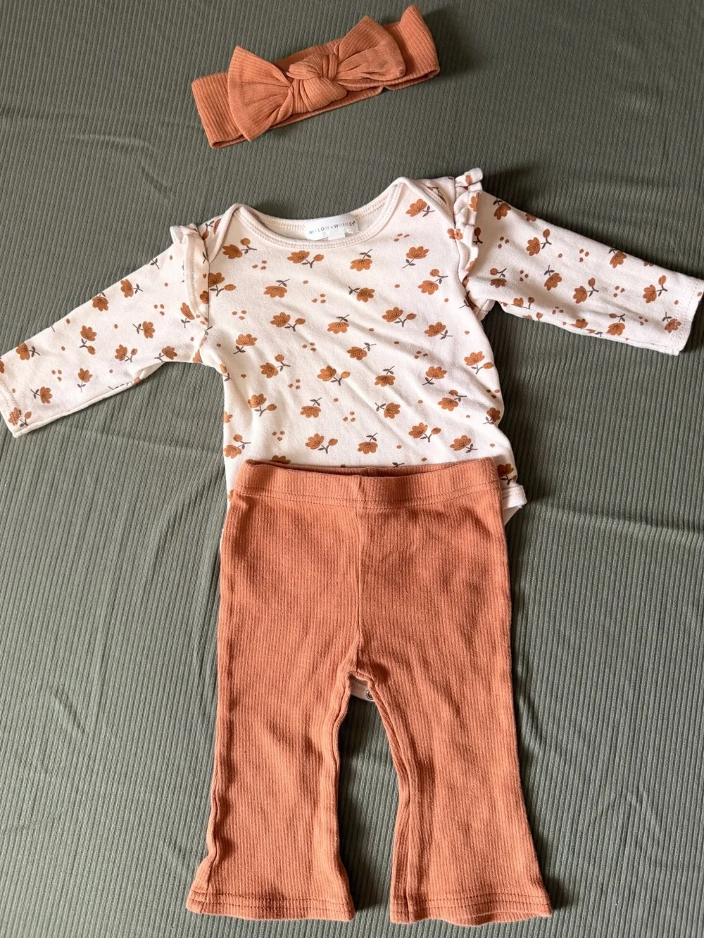 Willow+Whimsy Fall Floral Baby Bodysuit & Rust Ribbed Pants Set